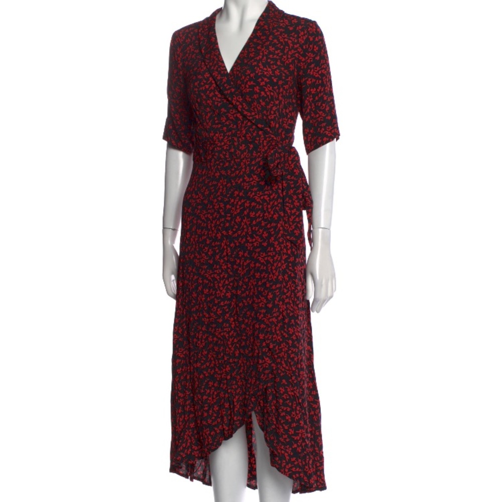 GANNI Women's Red & Black Leaf Print Wrap Dress